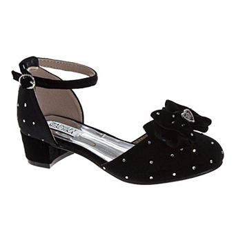 Badgley Mischka Girls Block Heel Dress Shoes with Velvet Upper and Bow Detail (Little KidBig Kid)