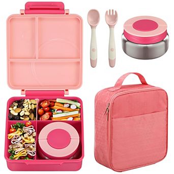 4 Compartment Leak Proof Bento Lunch Box Set With Insulated Soup Thermos And Carry Bag