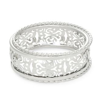 Emberly Silver Tone Filigree 3 pc Bangle Bracelet Set