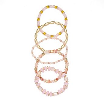 Emberly Gold Tone Polished Plastic Beaded Stretch 5 pc Bracelet Set