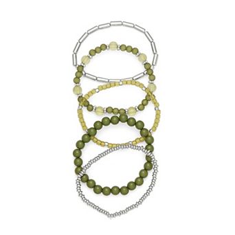 Emberly Silver Tone 5 pc Beaded Stretch Bracelet Set