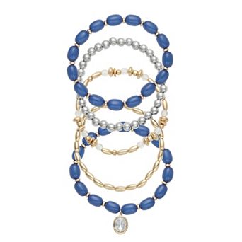Emberly Two-Tone Blue 5 pc Beaded Stretch Bracelet Set