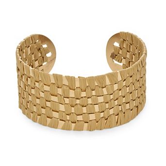 Emberly Gold Tone Polished Iron & Polyester Cuff Bracelet