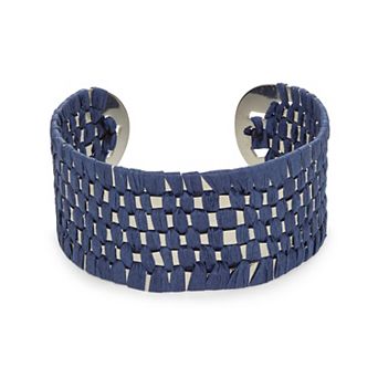 Emberly Silver Tone Polished Polyester & Iron Mix Media Cuff Bracelet