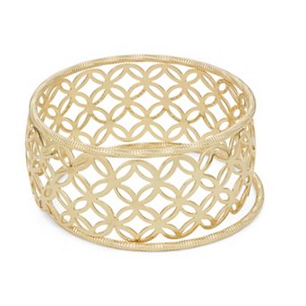 Emberly Gold Tone Cutout Textured & Polished 3 pc Bangle Bracelet Set