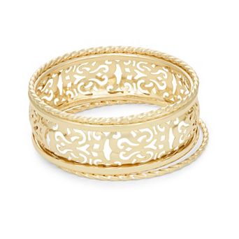 Emberly Gold Tone Filigree Cutout 3 pc Bangle Bracelet Set