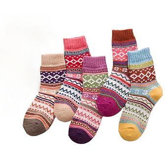 5 Pairs Women's Vintage Warm Wool Blend Crew Socks