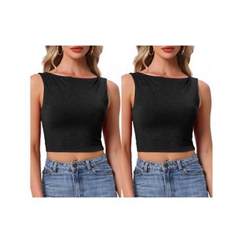 2 Packs Crew Neck Tops for Women's Tweed Sleeveless Tank Top