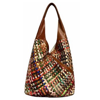 AmeriLeather Crimson Woven Design Tote Bag