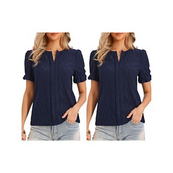 2 Packs Summer Tops for Women Short Puffy Sleeve V Neck Blouses Dressy Casual Clothes Outfits
