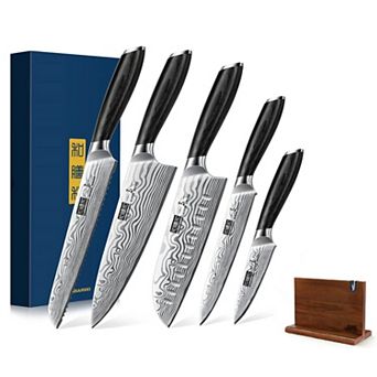 HOSHANHO 6 pc High Carbon Stainless Steel Knife Set with Magnetic Knife Block