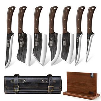 HOSHANHO 9 pc Hand-Forged Butcher Knife Set with Magnetic Block