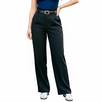Women High Waist Wide Leg Suit Pants Elegant Formal Office Trousers with Belt