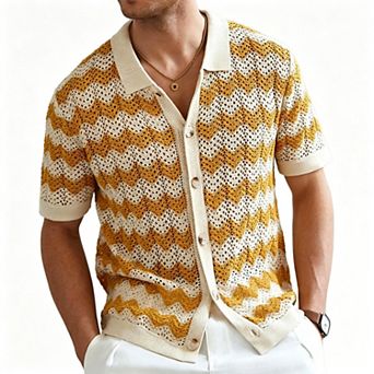 Men's Hollow Jacquard Chevron Short Sleeve Knit Shirt