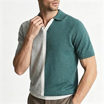 Men's Color Blocked Knit Short Sleeve Casual Polo Shirt