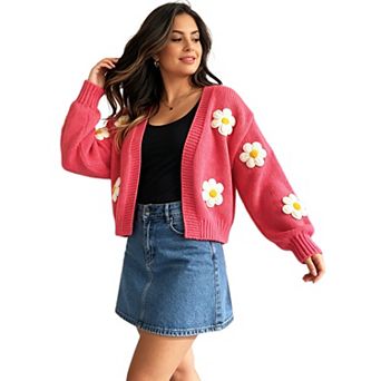 Women Daisy Cropped Knit Cardigan Open Front Loose Sweater