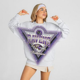 Women's Gameday Couture Ash Baltimore Ravens Chasing Victory Rhinestone Spray Oversized Fleece Sweatshirt