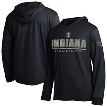 Men's Champion Black Indiana Hoosiers Operation Hat Trick Camo Script Hooded Long Sleeve T-Shirt