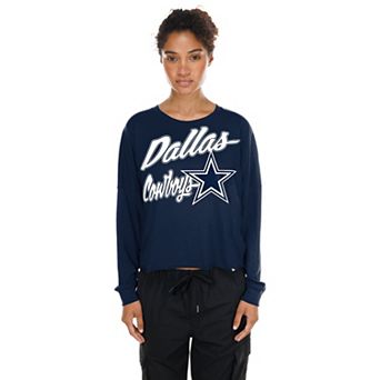 Women's New Era Navy Dallas Cowboys Cropped Oversized Long Sleeve T-Shirt