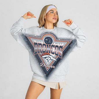 Women's Gameday Couture Ash Denver Broncos Chasing Victory Rhinestone Spray Oversized Fleece Sweatshirt