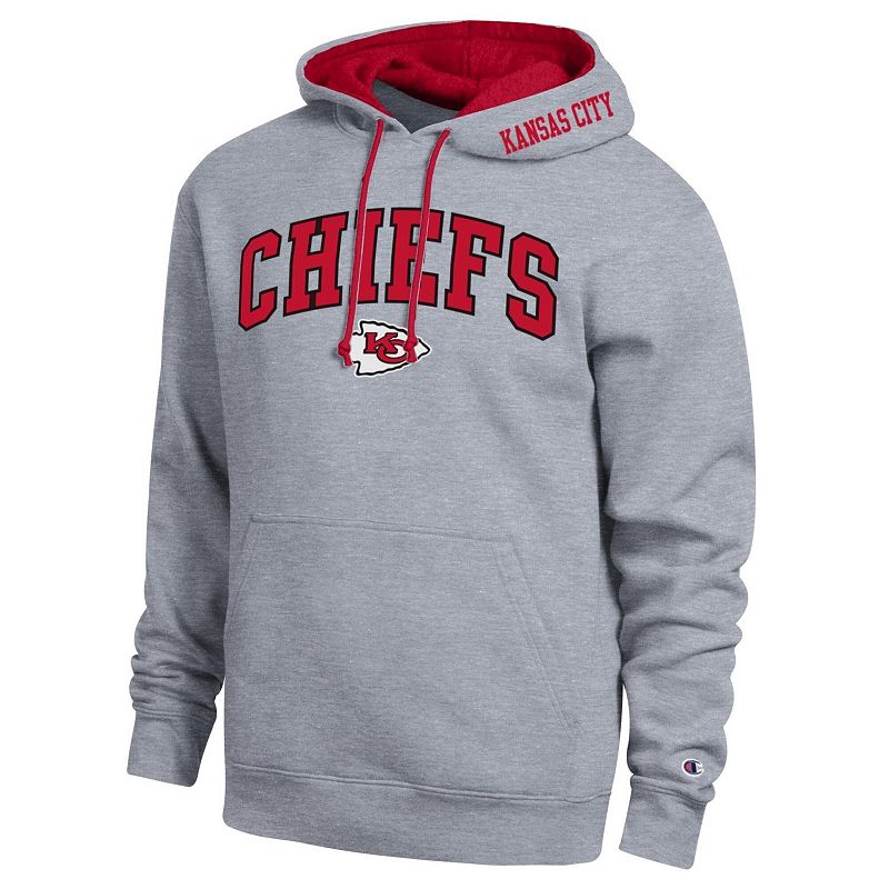 Men's Champion Heather Gray/Red Kansas City Chiefs Contrast Hoodie