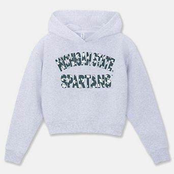 Girls Youth ZooZatz Gray Michigan State Spartans Cropped Hoodie