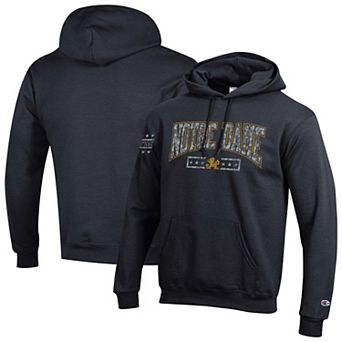Men's Champion Black Notre Dame Fighting Irish Operation Hat Trick Camo Script Powerblend Fleece Hoodie