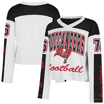 Women's '47 White Tampa Bay Buccaneers Exclamation Metro V-Neck Long Sleeve Jersey T-Shirt