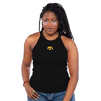 Women's ZooZatz Black Iowa Hawkeyes Tri-Blend Racerback Ribbed Tank Top