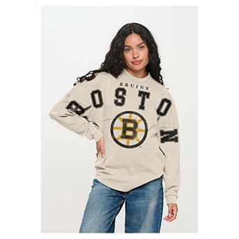 Unisex Fanatics Cream Boston Bruins Oversized Front Print Spirit Jersey Long Sleeve T-Shirt