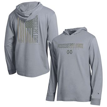 Men's Champion Gray Mississippi State Bulldogs Operation Hat Trick Flag Hooded Long Sleeve T-Shirt