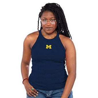 Women's ZooZatz Navy Michigan Wolverines Tri-Blend Racerback Ribbed Tank Top