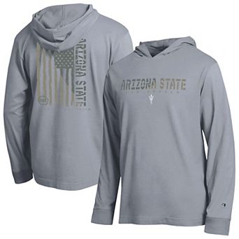 Men's Champion Gray Arizona State Sun Devils Operation Hat Trick Flag Hooded Long Sleeve T-Shirt