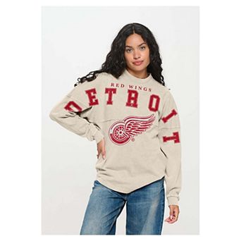 Unisex Fanatics Cream Detroit Red Wings Oversized Front Print Spirit Jersey Long Sleeve T-Shirt
