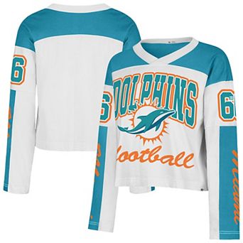 Women's '47 White Miami Dolphins Exclamation Metro V-Neck Long Sleeve Jersey T-Shirt