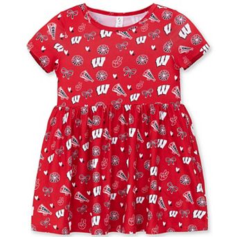 Girls Toddler ZooZatz Red Wisconsin Badgers All-Over Print Short Sleeve Dress