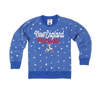 Girls Youth Wes & Willy Royal New England Patriots Shimmer Star Reverse Sweatshirt