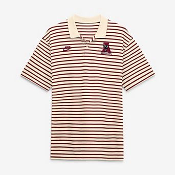 Men's Nike Natural/Crimson Alabama Crimson Tide Striped Primary Logo Dri-FIT Polo