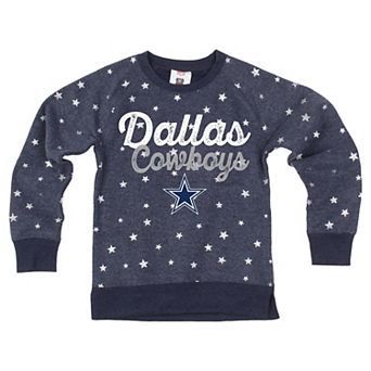 Girls Youth Wes & Willy Navy Dallas Cowboys Shimmer Star Reverse Sweatshirt