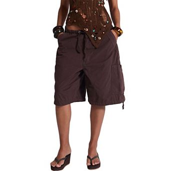 Women Baggy Cargo Jean Shorts Low Waist Drawstring Multi-Pockets Denim Straight Wide Leg Shorts
