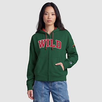 Women's Champion Green/Red Minnesota Wild Applique Full-Zip Fleece Hoodie