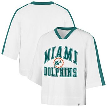 Women's '47 White Miami Dolphins Big Overarch Drop Needle Raglan V-Neck T-Shirt