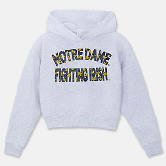 Girls Youth ZooZatz Gray Notre Dame Fighting Irish Cropped Hoodie