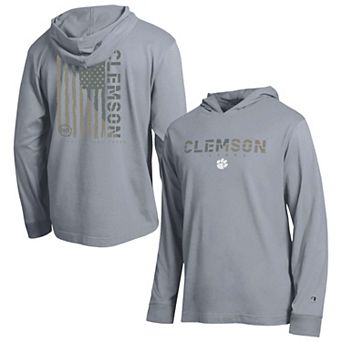 Men's Champion Gray Clemson Tigers Operation Hat Trick Flag Hooded Long Sleeve T-Shirt