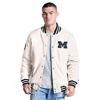 Men's Starter White Michigan Wolverines Spectator Varsity Full Snap Jacket