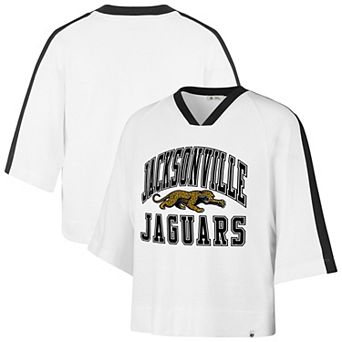 Women's '47 White Jacksonville Jaguars Big Overarch Drop Needle Raglan V-Neck T-Shirt