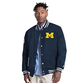 Men's Starter Navy Michigan Wolverines Spectator Varsity Full Snap Jacket
