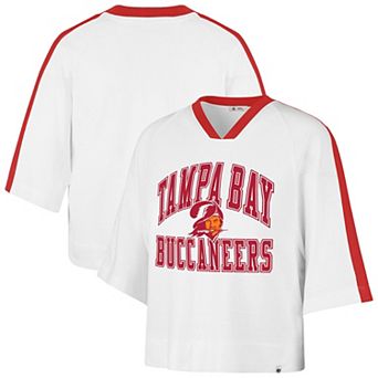 Women's '47 White Tampa Bay Buccaneers Big Overarch Drop Needle Raglan V-Neck T-Shirt