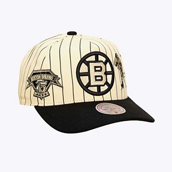 Men's Mitchell & Ness Cream Boston Bruins Retro Roots Vintage Stripe Pro Adjustable Hat