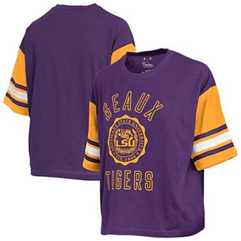 Women's Pressbox Purple LSU Tigers Sunday Colorblock Seal T-Shirt